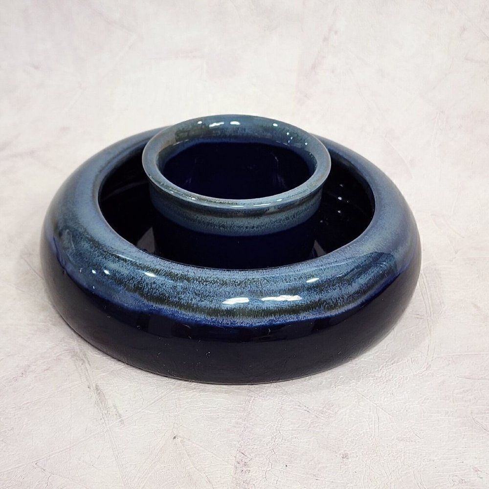 Tumbleweed Pottery Cobalt Blue Circle Round Double Vase Candle Holder